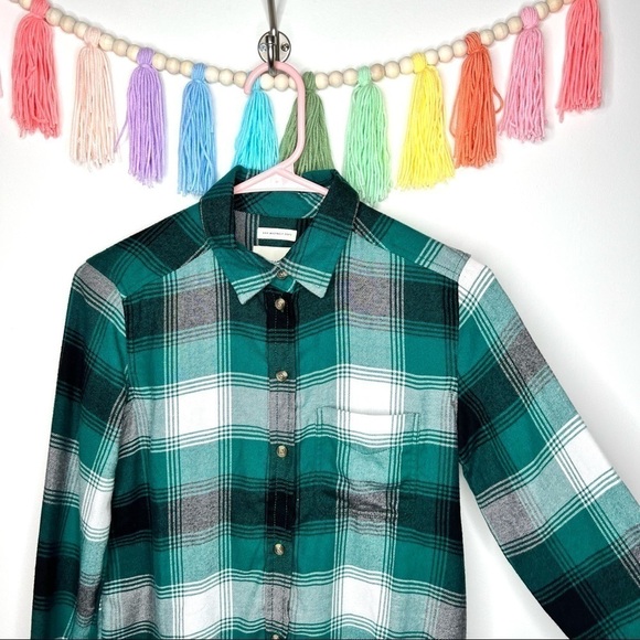 American Eagle Red Green Boyfriend Plaid Flannel Button Down Shirt Extra Small - Picture 3 of 14